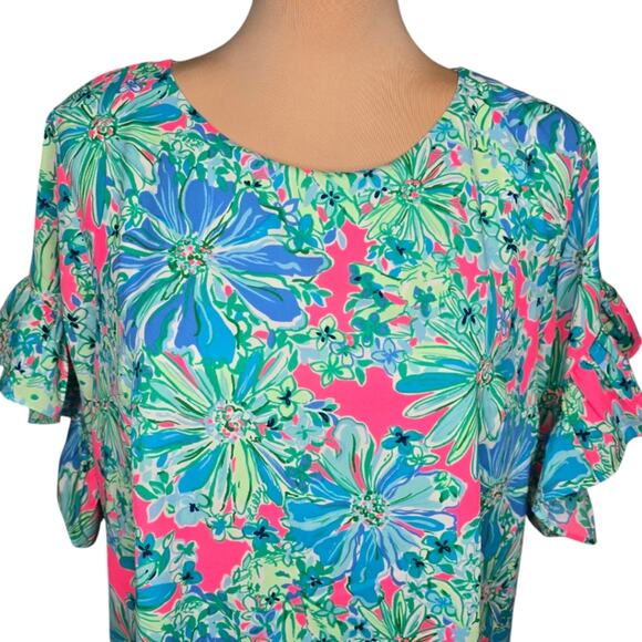 Lilly Pulitzer Darlah Flutter Sleeve Top Soleil Pink Good Hare Day Size M NWT - Picture 2 of 13